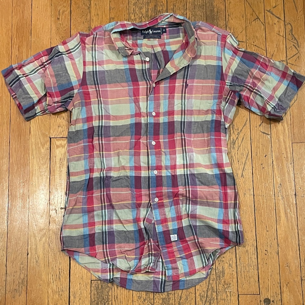 Ralph Lauren Men's Red and Blue Plaid Shirt